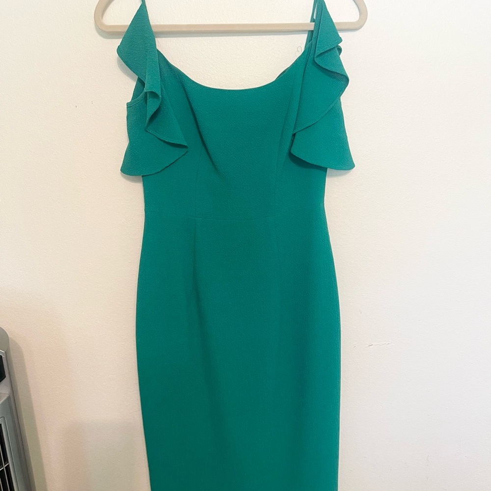 Black Halo Green Ruffled Midi Dress